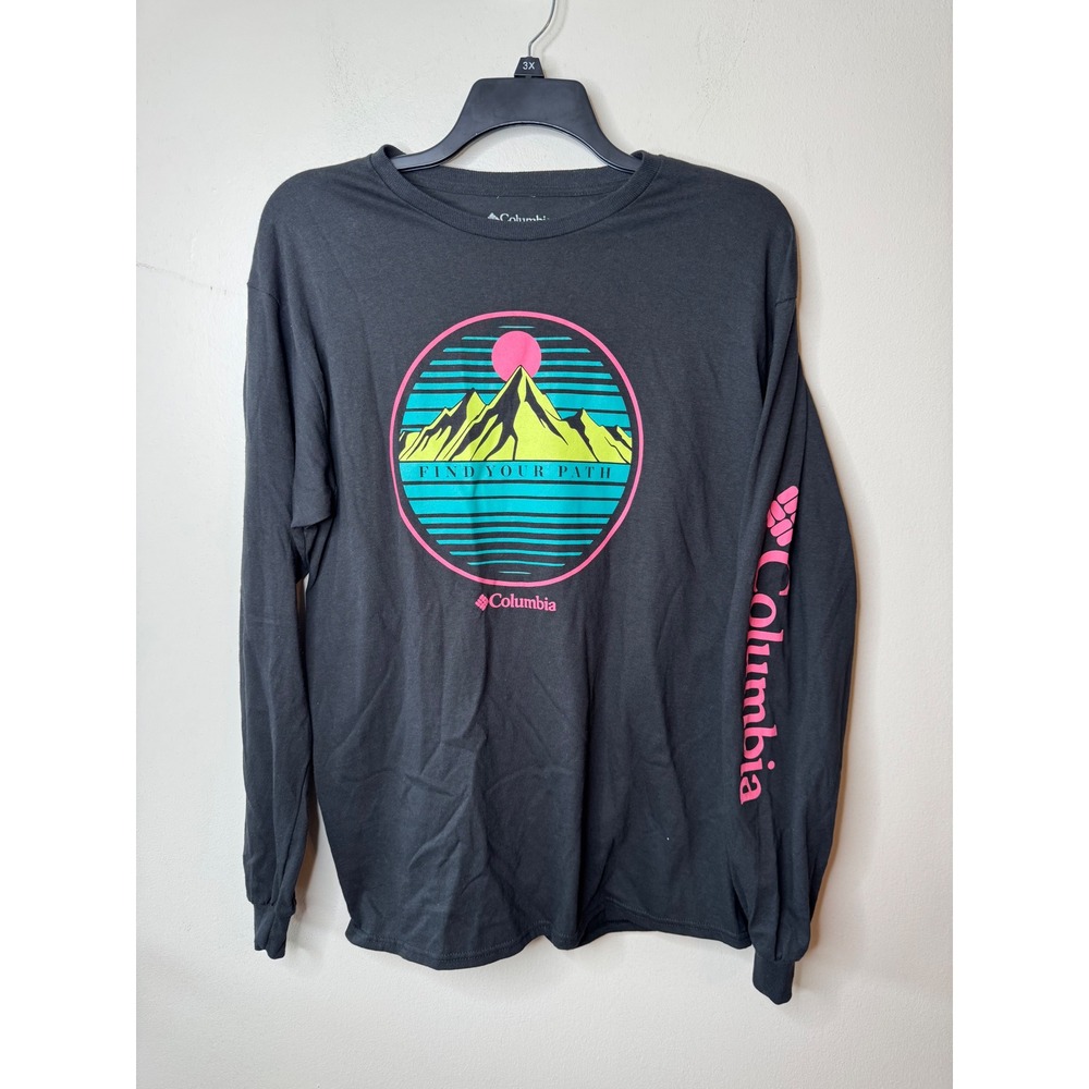 Columbia Mens Find Your Path Long Sleeve Graphic Tee Black Neon Mountain Large